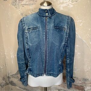 Vintage 80’s M denim jacket zip front puff sleeves fitted style moto coquette